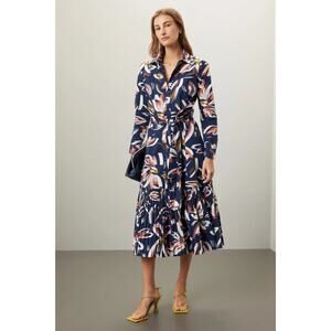 Shoshanna Tori Floral Print Midi Dress Collard Cotton Pleated, Size 2 Ret. $595